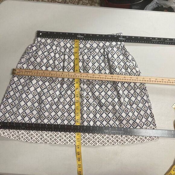 LOFT Women’s Linen Blend Mini Skirt Cream Blue Brown Size Small Diamond Print - Picture 3 of 8